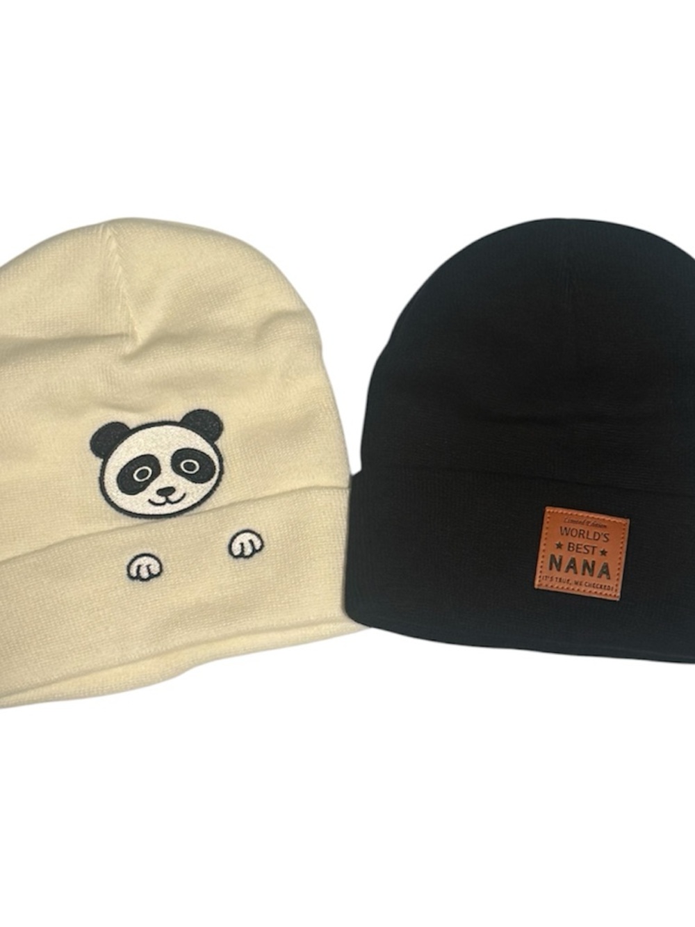 Cute Panda Beanie & "World's Best Nana" Black Beanie Set NIP